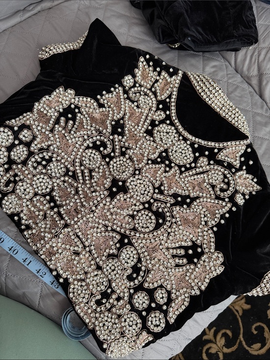 Other - Black Velvet Top with Intricate Crystal Embellishment